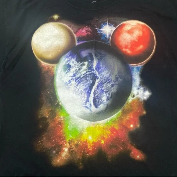 DISNEY Mickey Mouse Planet Mickey Graphic T-Shirt Black Space Theme Size Medium - Picture 2 of 3